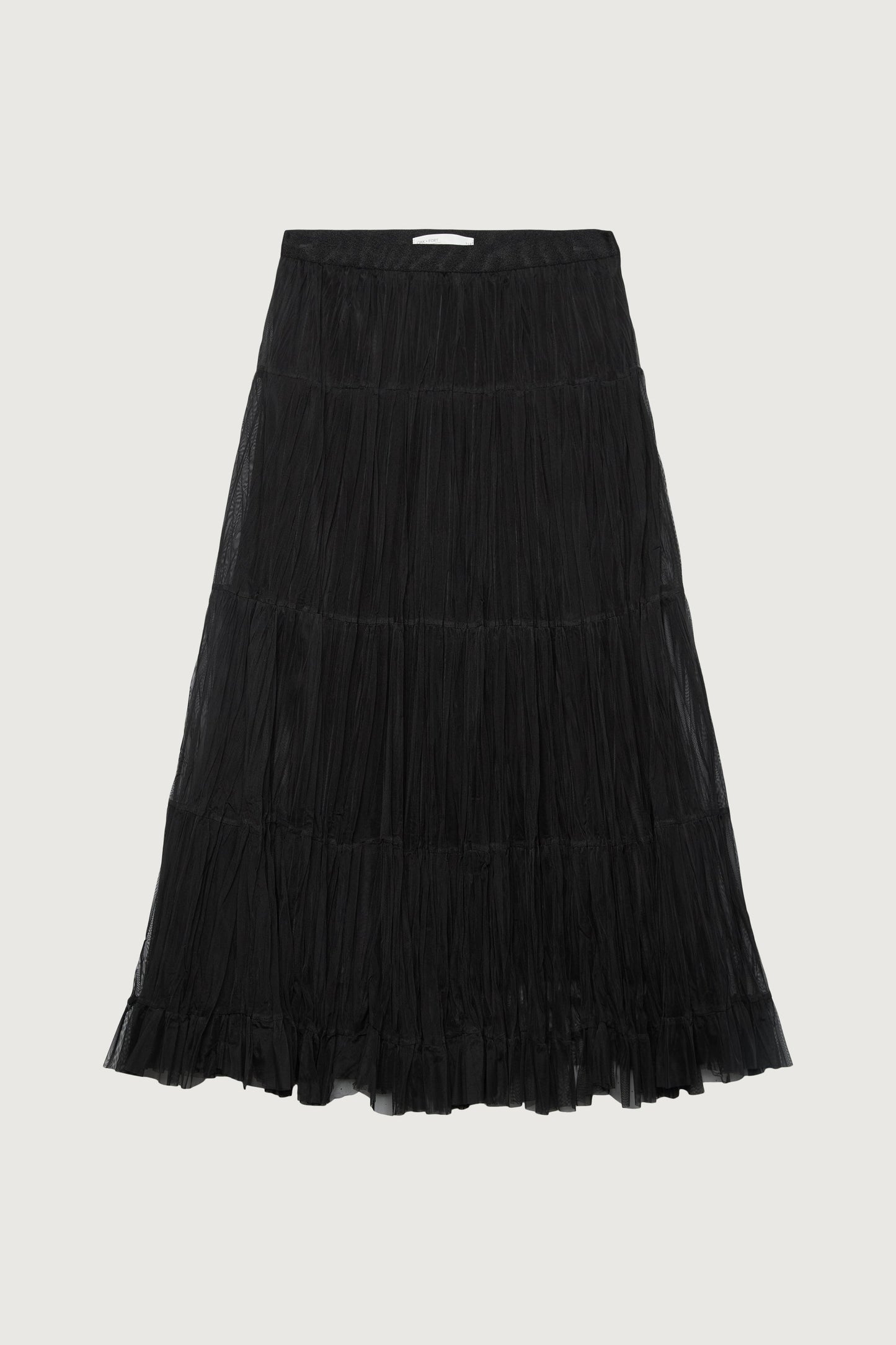 TIERED PLEATED MESH MAXI SKIRT