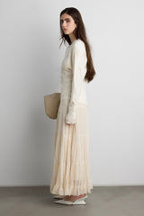 TIERED PLEATED MESH MAXI SKIRT