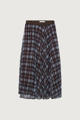 BLUE PLAID ACCORDION PLEAT MIDI SKIRT
