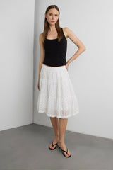 SHEER POLKA DOT MIDI SKIRT WITH RUFFLED HEM DETAIL