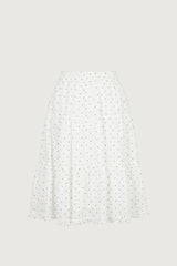 SHEER POLKA DOT MIDI SKIRT WITH RUFFLED HEM DETAIL