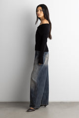 TWO-WAY ZIP FRONT OFF SHOULDER SWEATER