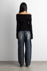 TWO-WAY ZIP FRONT OFF SHOULDER SWEATER
