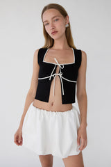 SQUARE NECK TIE FRONT KNIT TANK TOP