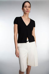 BUTTON FRONT CAP SLEEVE SWEATER