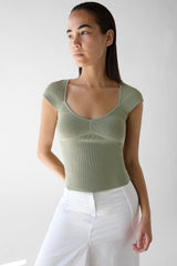 RIBBED CAP SLEEVE SHORT SLEEVE SWEATER
