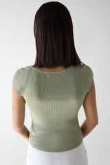 RIBBED CAP SLEEVE SHORT SLEEVE SWEATER