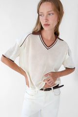 V-NECK MESH CROCHET POLO