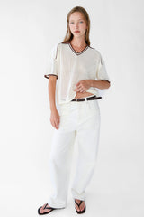 V-NECK MESH CROCHET POLO