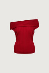 SHORT SLEEVE OFF THE SHOULDER KNIT SWEATER