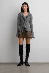 RUFFLED V-NECK SWEATER