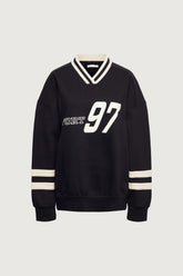 V-NECK VARSITY GRAPHIC SWEATSHIRT