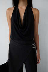 RAYON BLEND TIE NECK HALTER TOP