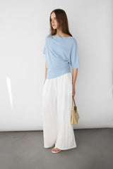 TEXTURED BOAT NECK DROP SLEEVE KNIT PULLOVER