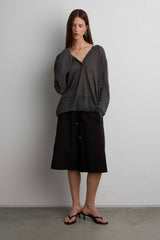 SHEER LINEN BLEND HOODIE WITH BUTTON FRONT