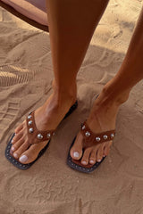 Tan Leather Stud Sandals