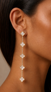 Emy Jeweled Clover Charm Drop Earrings - Ivory