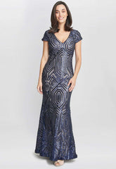 Gina Bacconi Silver Marcia Sequin Fishtail Gown