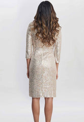 Gina Bacconi Taupe Amanda Knot Front Sequin Dress