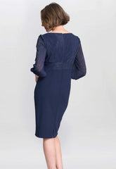 Gina Bacconi Navy Britney Metallic Pleated Bodic Dress