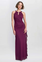 Gina Bacconi Wine Blanche Matte Jersey Dress With Neck Trim