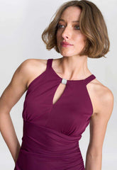 Gina Bacconi Wine Blanche Matte Jersey Dress With Neck Trim