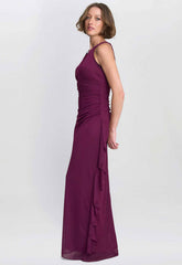 Gina Bacconi Wine Blanche Matte Jersey Dress With Neck Trim