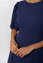 Gina Bacconi Navy Flora Puff Sleeve Midi Dress