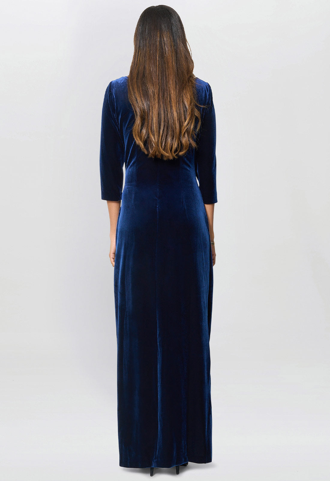 Gina Bacconi Navy Paris Velvet Maxi Dress With 3/4 Sleeve
