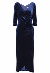 Gina Bacconi Navy Paris Velvet Maxi Dress With 3/4 Sleeve