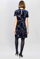 Gina Bacconi Navy Cleopatra Embroidered Velvet Dress