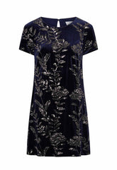 Gina Bacconi Navy Cleopatra Embroidered Velvet Dress