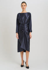 Gina Bacconi Navy Tara Satin Midi Dress
