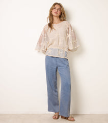 Star Fish Embroidered Butterfly Sleeve Blouse