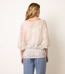 Star Fish Embroidered Butterfly Sleeve Blouse