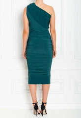 Honor Gold Forest Green Alice One Shoulder Midi Dress
