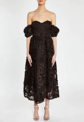 True Decadence Amelia Dark Chocolate Bardot Bust Cup Midi Dress