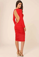 Honor Gold Bella Red Backless Midi Cocktail Dress