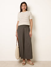 Wide Leg Shirred Waist Wavy Trousers