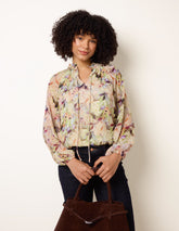 Watercolour Floral Printed Tie Front Blouse
