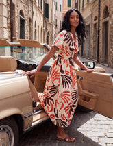 V Neck Abstract Leaf Print Dress