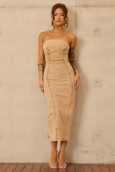 Curve Appeal Denim Midi Dress - Tan