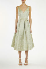 True Decadence Green Estella Floral-Jacquard Cami Skater Midi-Dress
