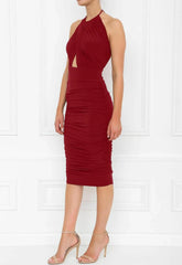 Honor Gold Erin Berry Halter Midi Dress