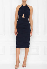 Honor Gold Erin Navy Halter Midi Dress