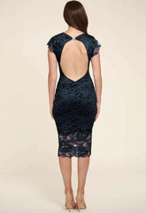 Honor Gold Faye Backless Lace Midi Dress in Navy