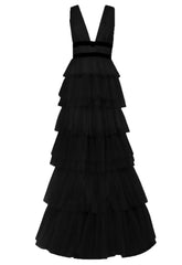 True Decadence Black Layered Tulle Maxi Dress