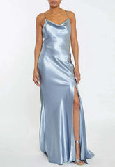 True Decadence Blue Satin Slip Maxi Dress