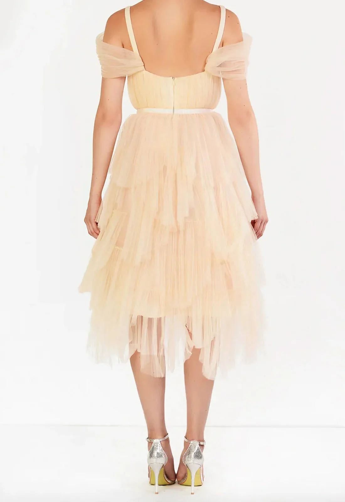 True Decadence Isla Cream Pleated Petal Skirt Midi-Dress