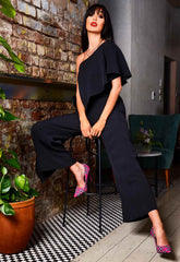 Lady Flare Black One Shoulder Jumpsuit